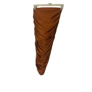 Fashion Nova Brown Maxi Pencil Skirt with Ruched Detail